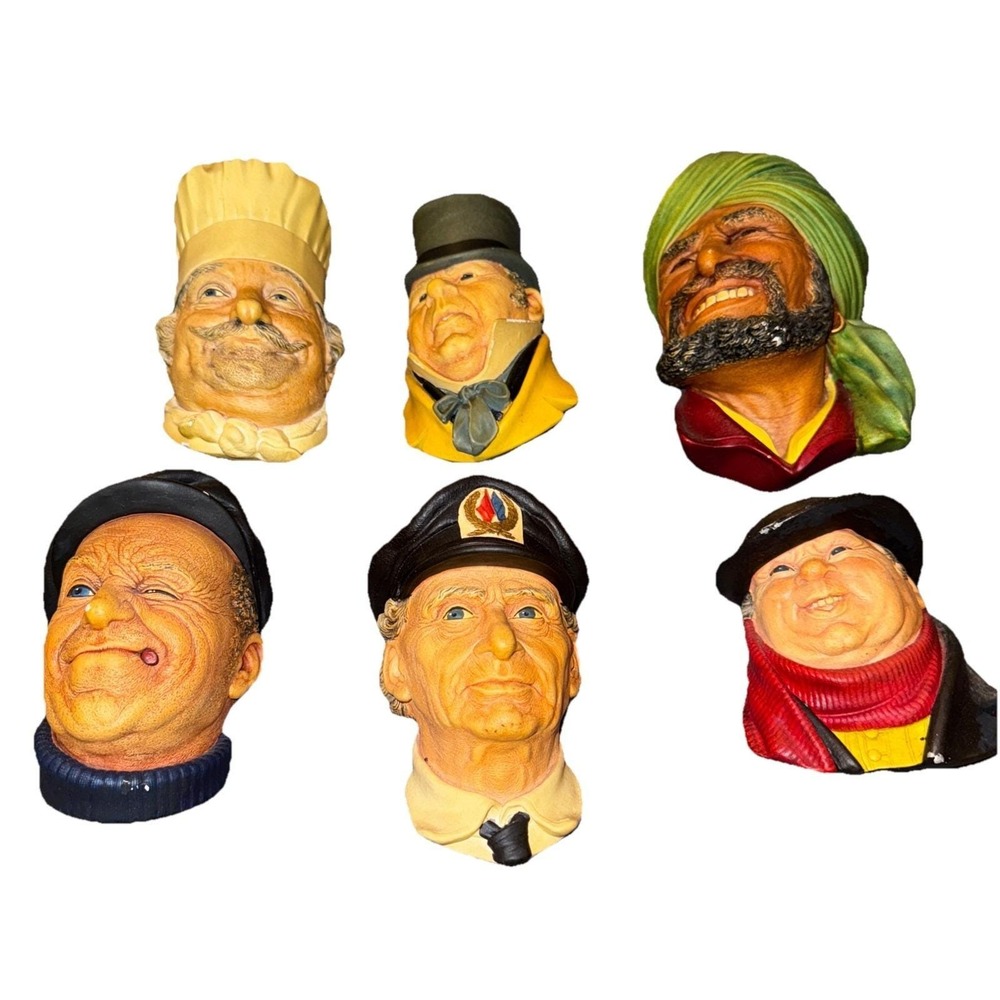 Vintage Bossons England Chalkware Heads~Bundle Lot Of 6~1960's~Wall Hangers